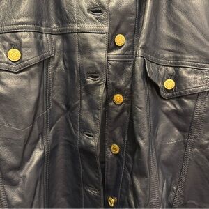 Ralph Lauren Navy Leather Jacket with Gold Buttons